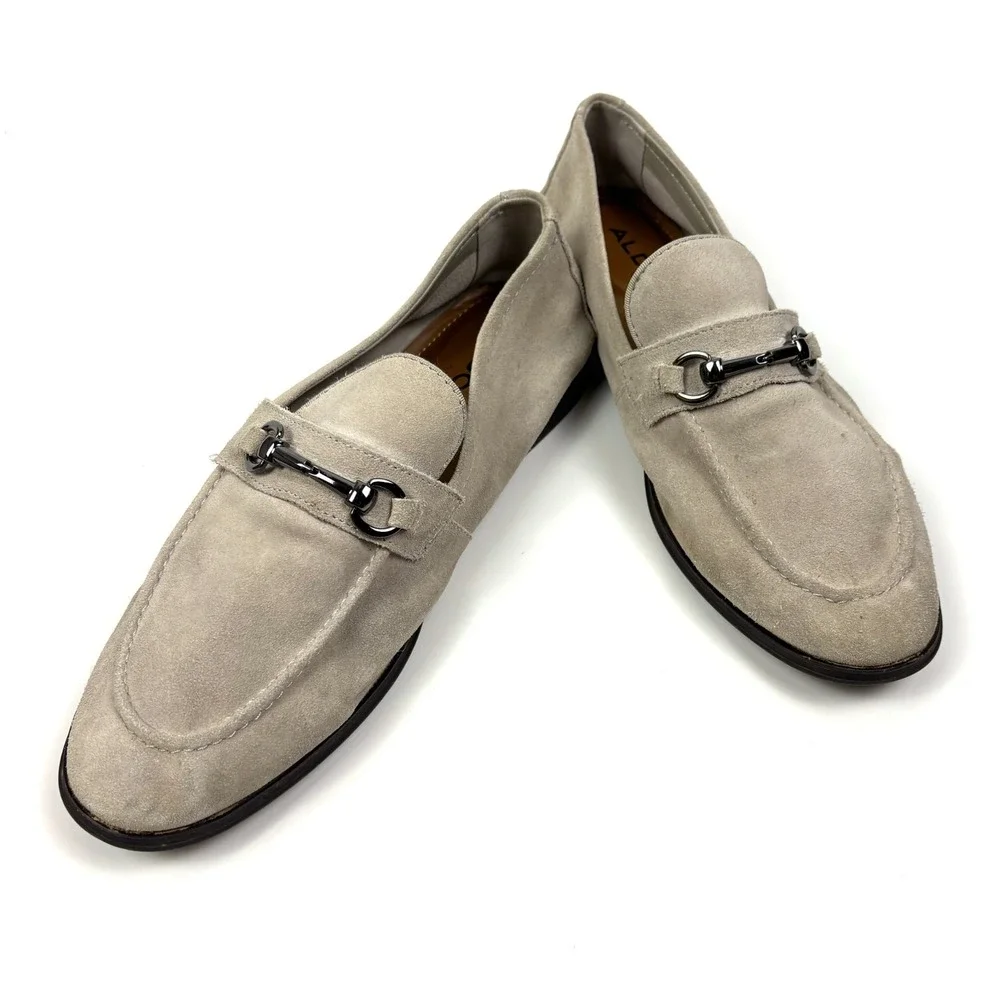Aldo Traveller Bit Loafers Mens Sz 10.5 Light Grey Suede Dress Casual Minimalist